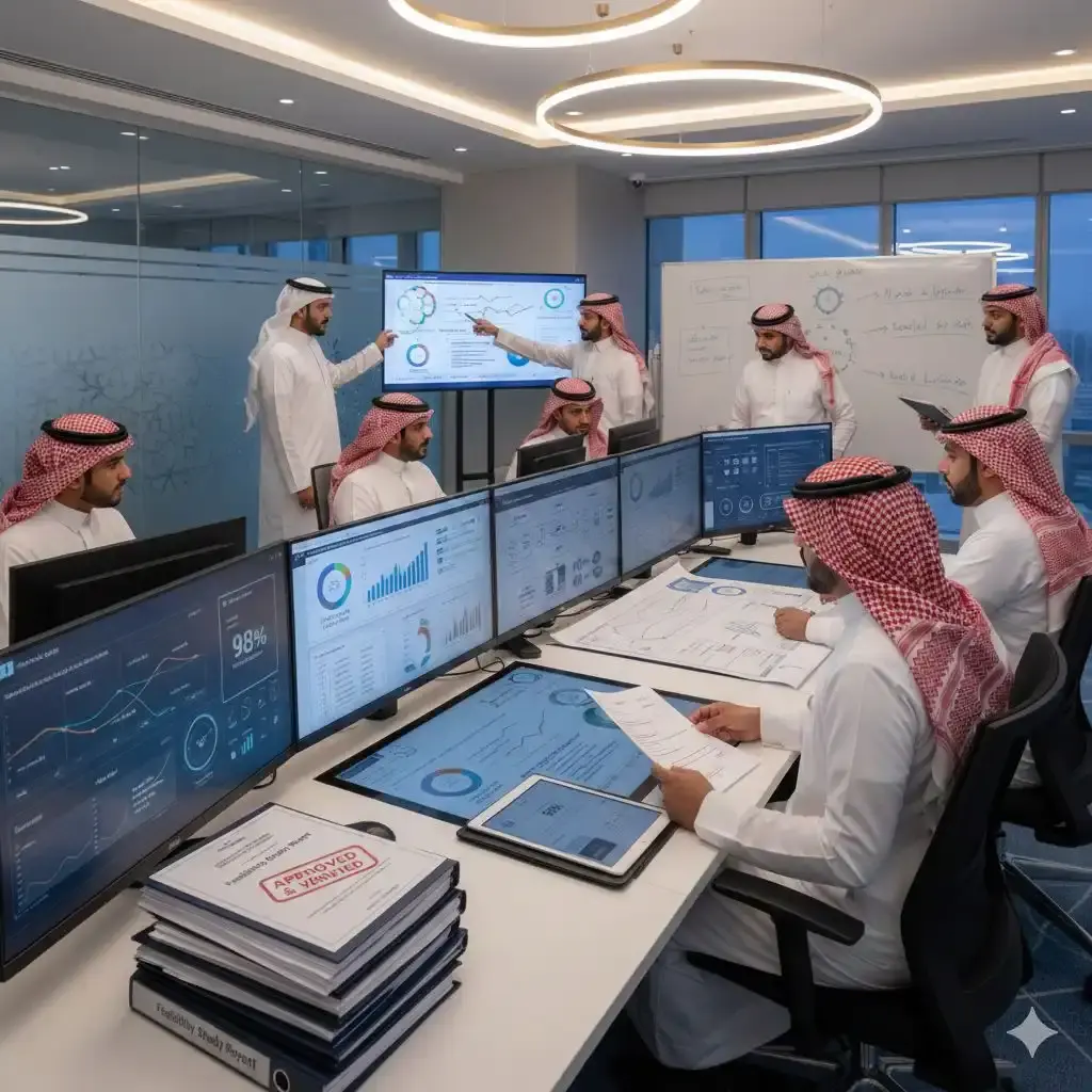 فريق إداري مبتسم بعد نجاح مشروع